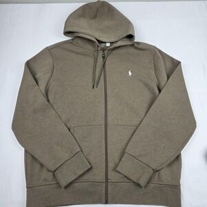 Polo Ralph Lauren Hoodie Mens XL Brown Full Zip Performance Knit Logo Pony